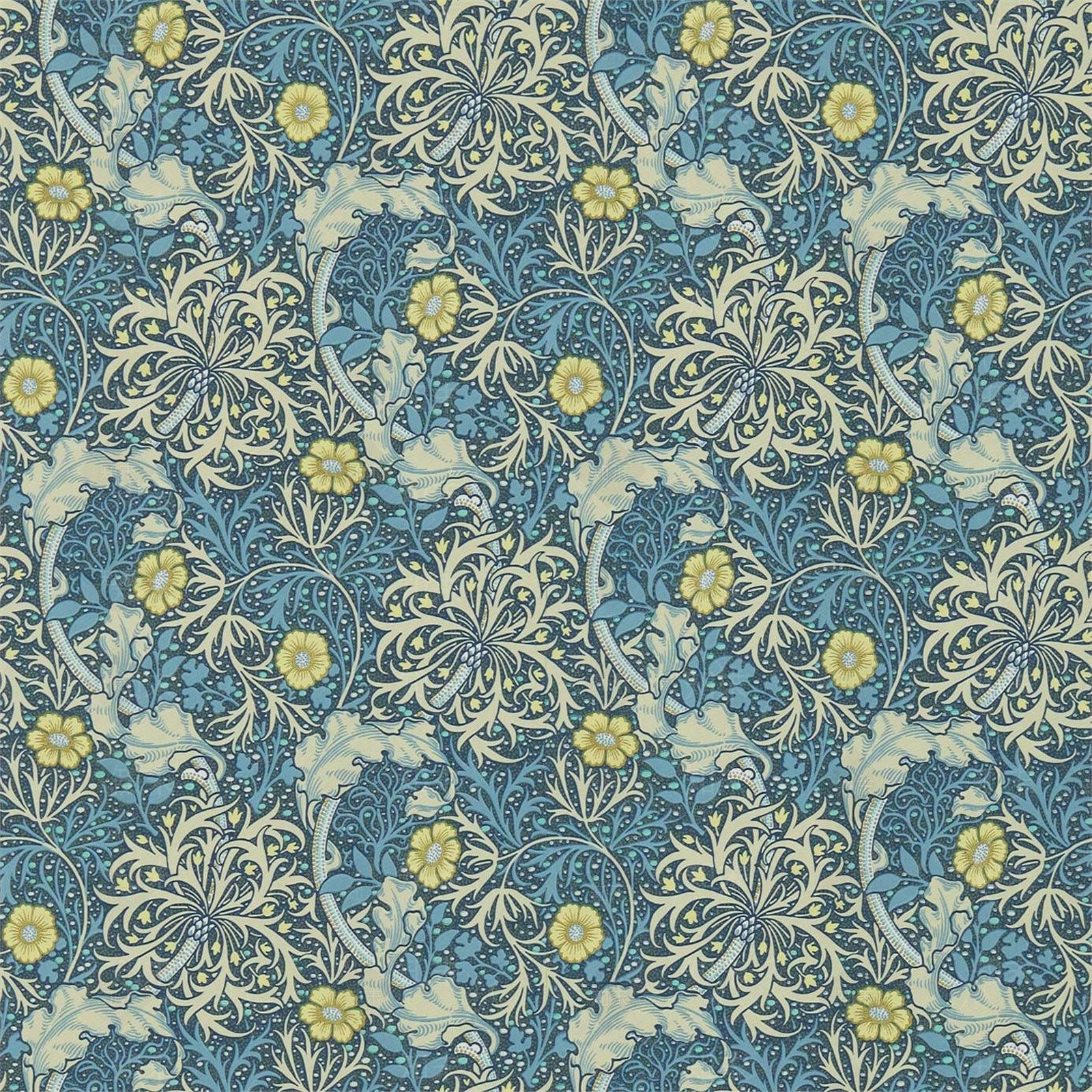 无缝欧式蓝色植物印花壁纸贴图下载【ID:1139957861】