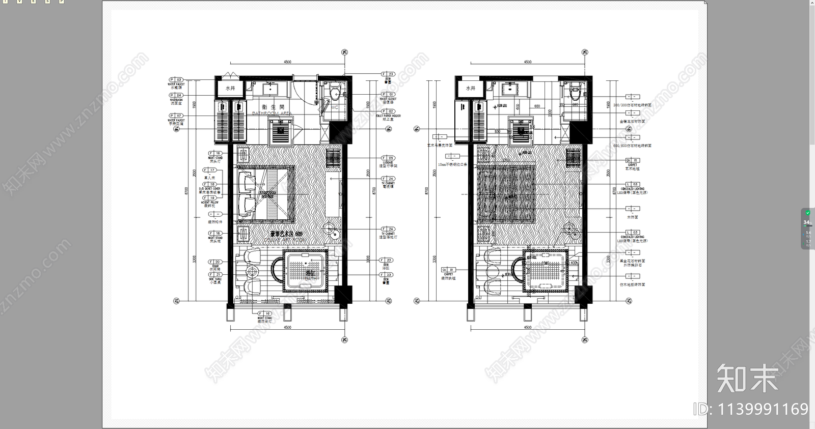 主题酒店客房cad施工图下载【ID:1139991169】