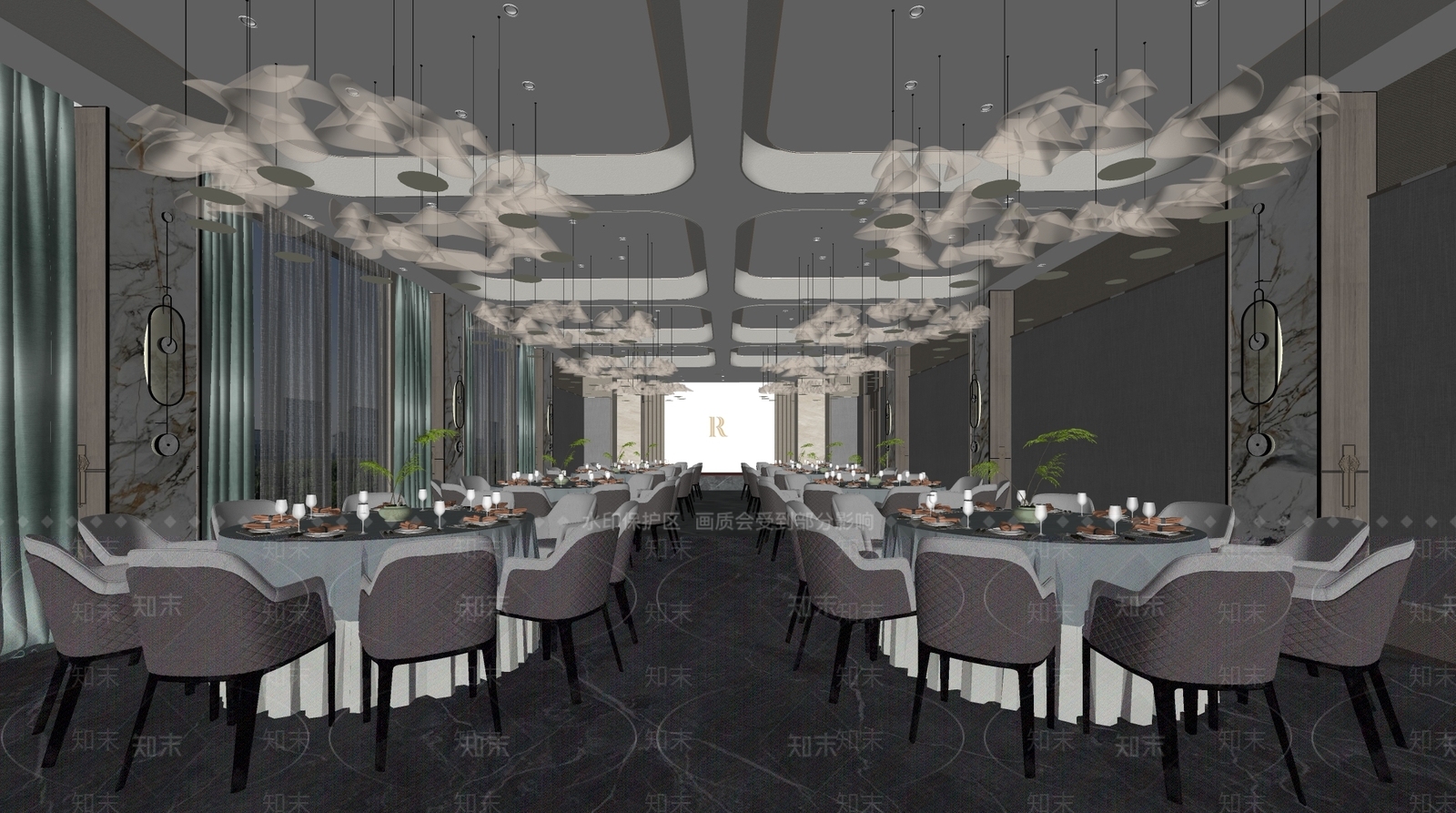 现代酒店宴会大厅SU模型下载【ID:1139962801】