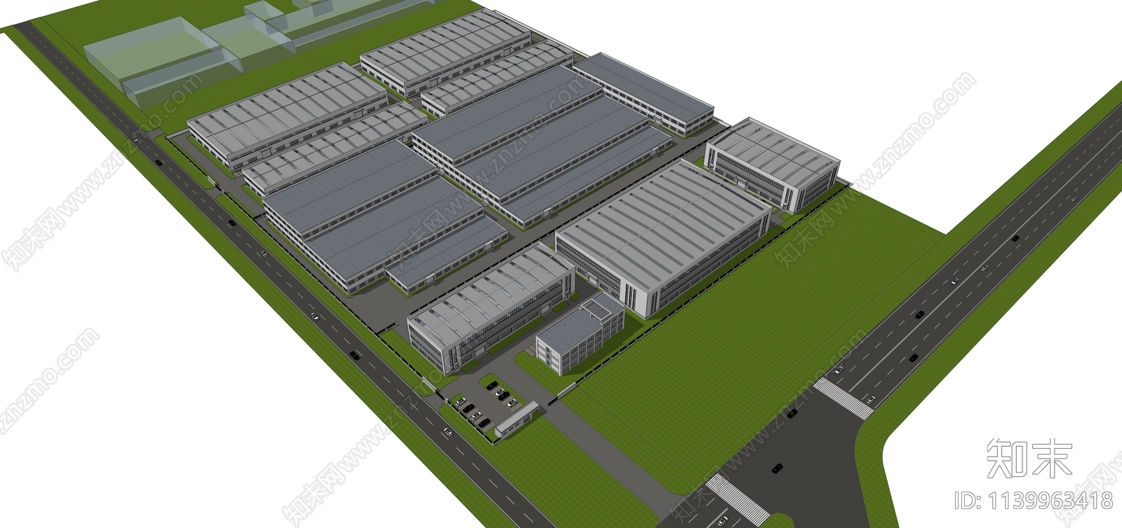 现代厂区车间厂房SU模型下载【ID:1139963418】
