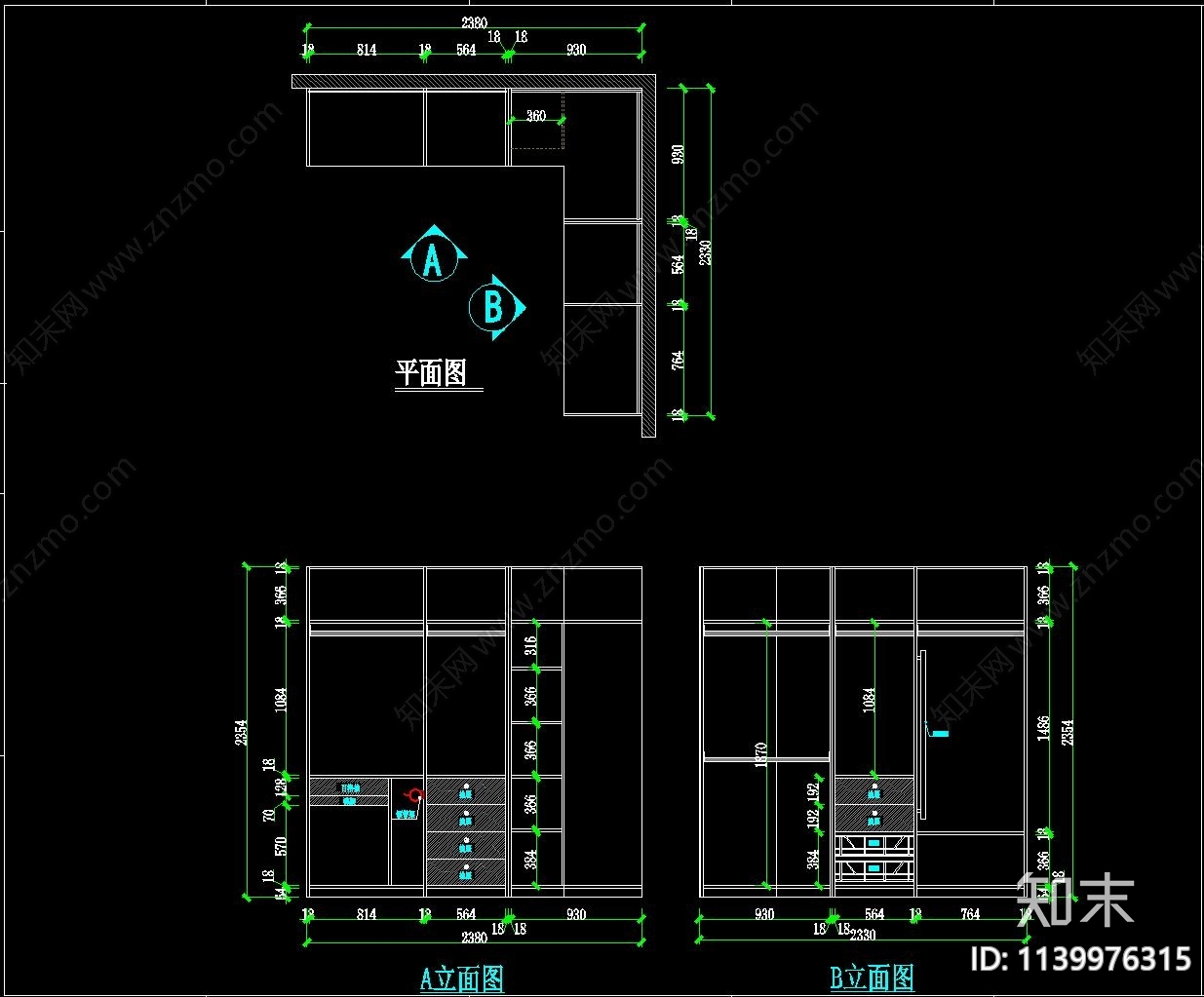 衣帽间cad施工图下载【ID:1139976315】