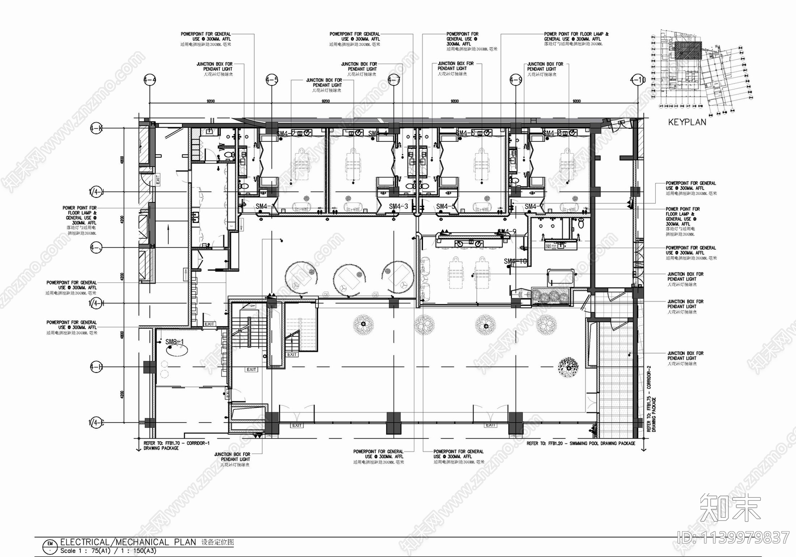 800㎡美容SPA水疗养生会所cad施工图下载【ID:1139979837】