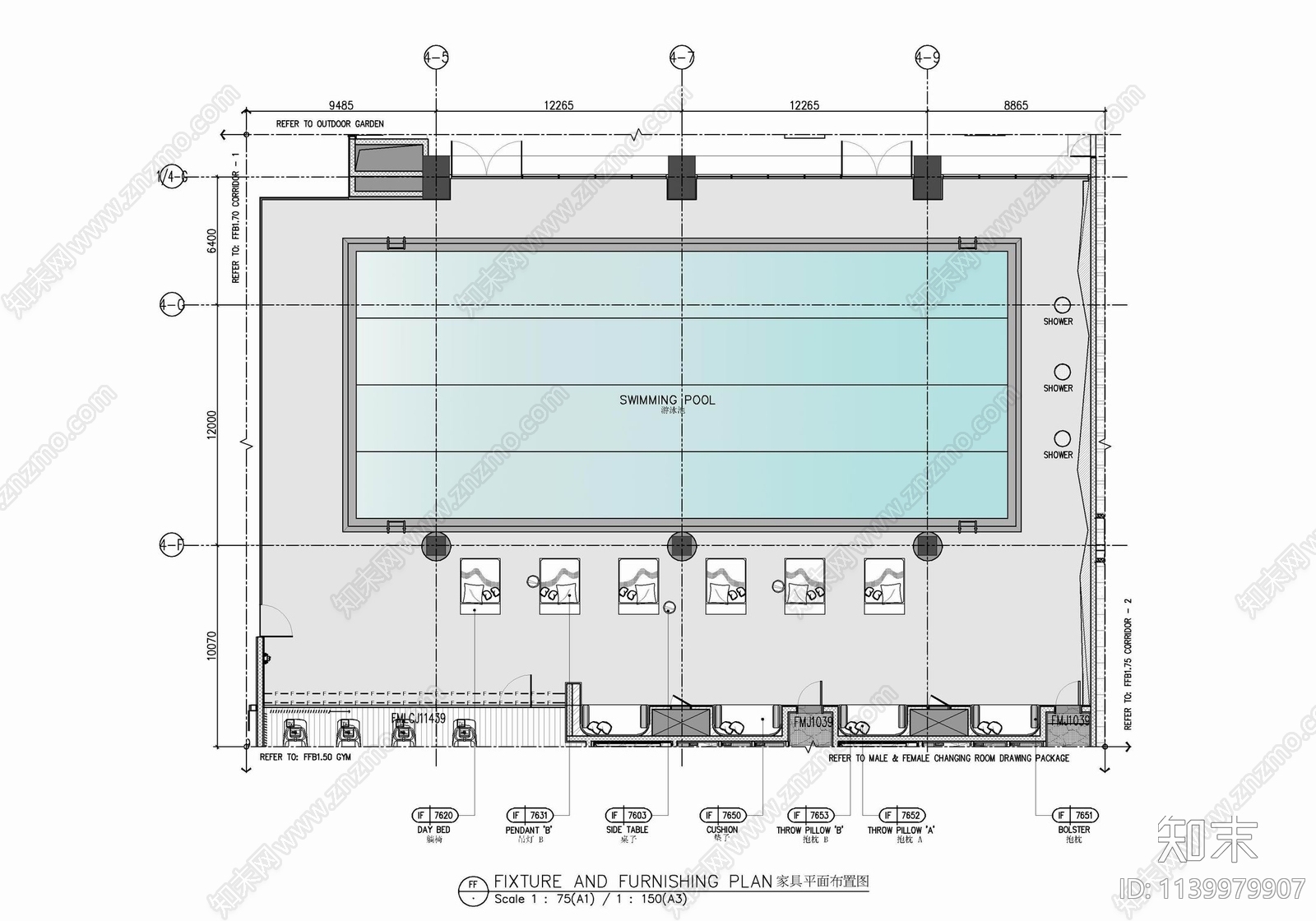 600㎡游泳池室内cad施工图下载【ID:1139979907】