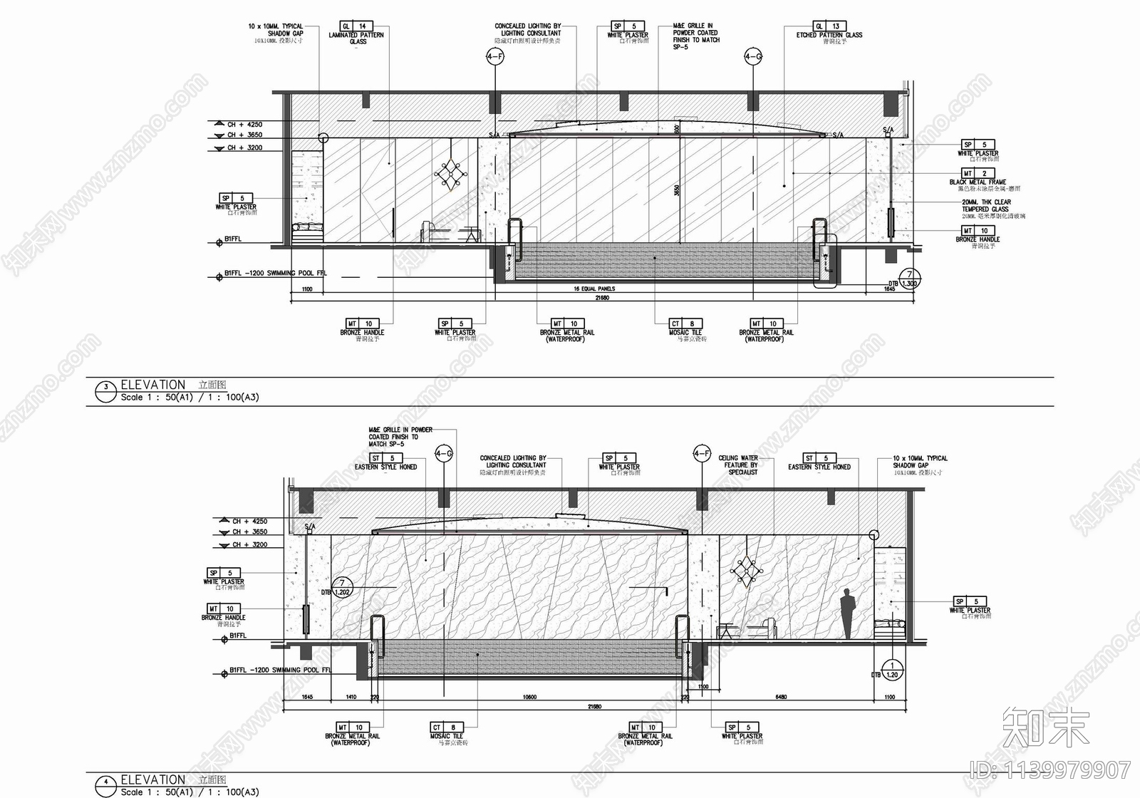 600㎡游泳池室内cad施工图下载【ID:1139979907】