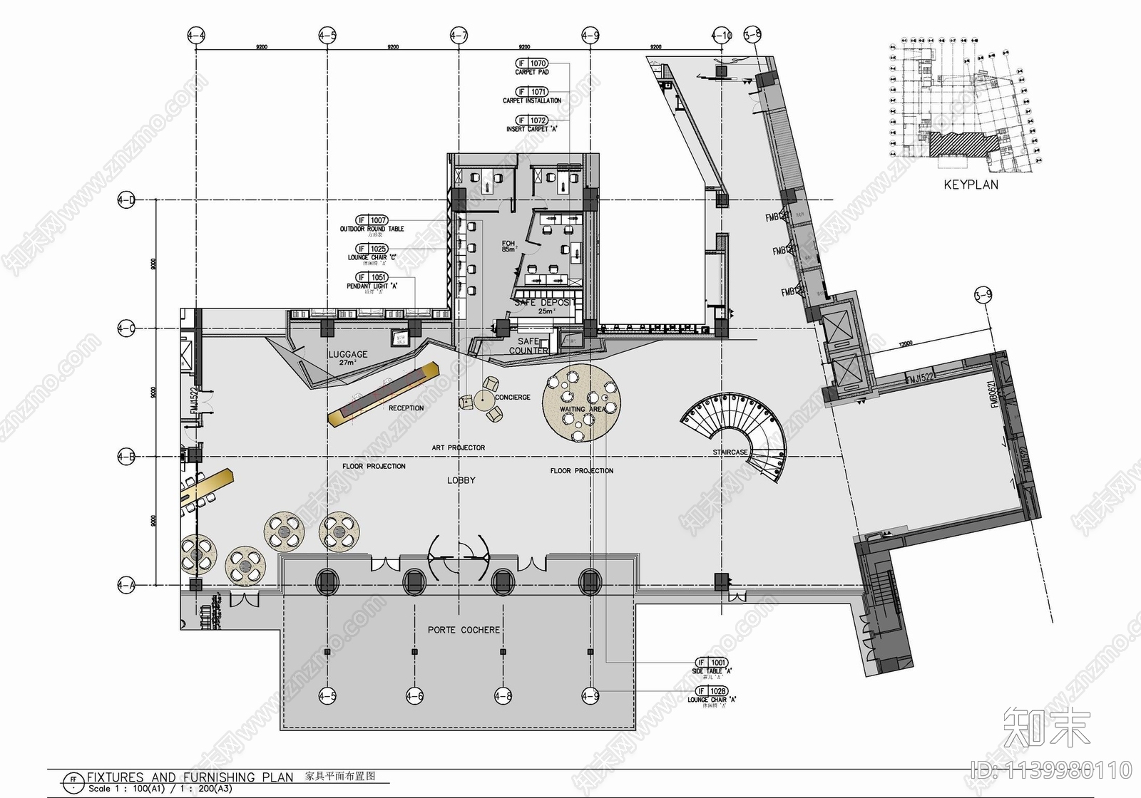 HBA酒店大堂吧室内cad施工图下载【ID:1139980110】