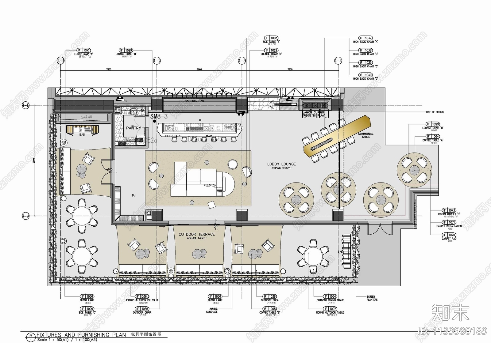 380㎡休闲吧cad施工图下载【ID:1139980189】