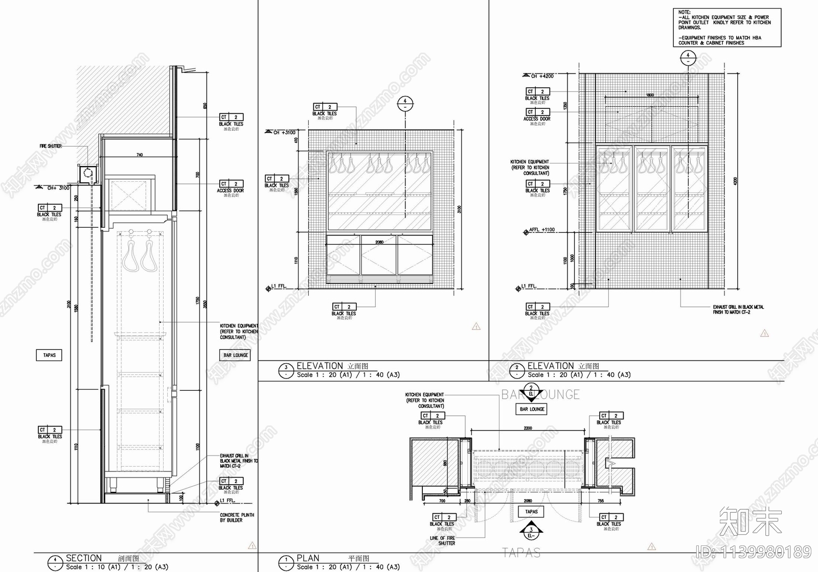 380㎡休闲吧cad施工图下载【ID:1139980189】