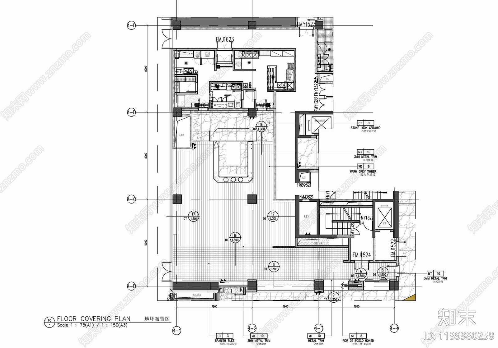 500㎡西餐厅室内cad施工图下载【ID:1139980258】