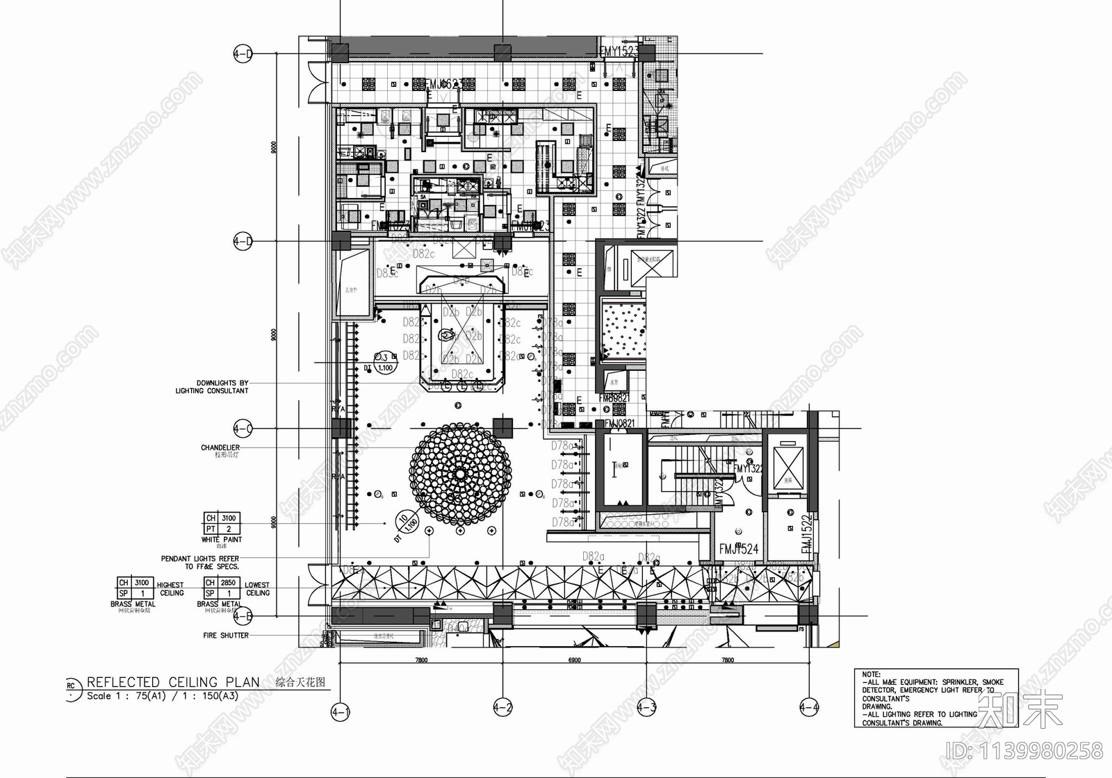 500㎡西餐厅室内cad施工图下载【ID:1139980258】