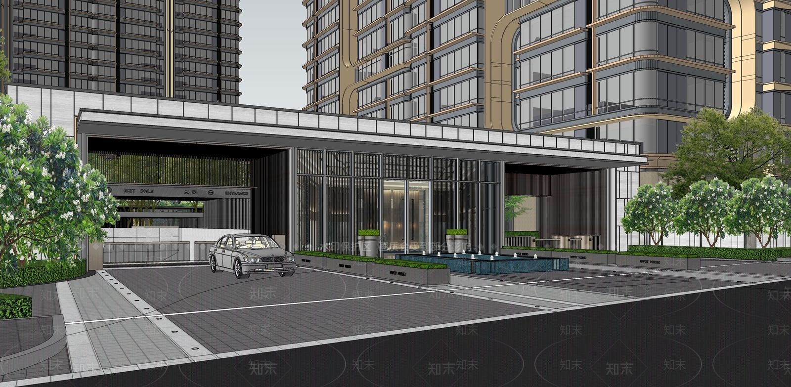 现代小区入口景观SU模型下载【ID:1139980158】_知末su模型网