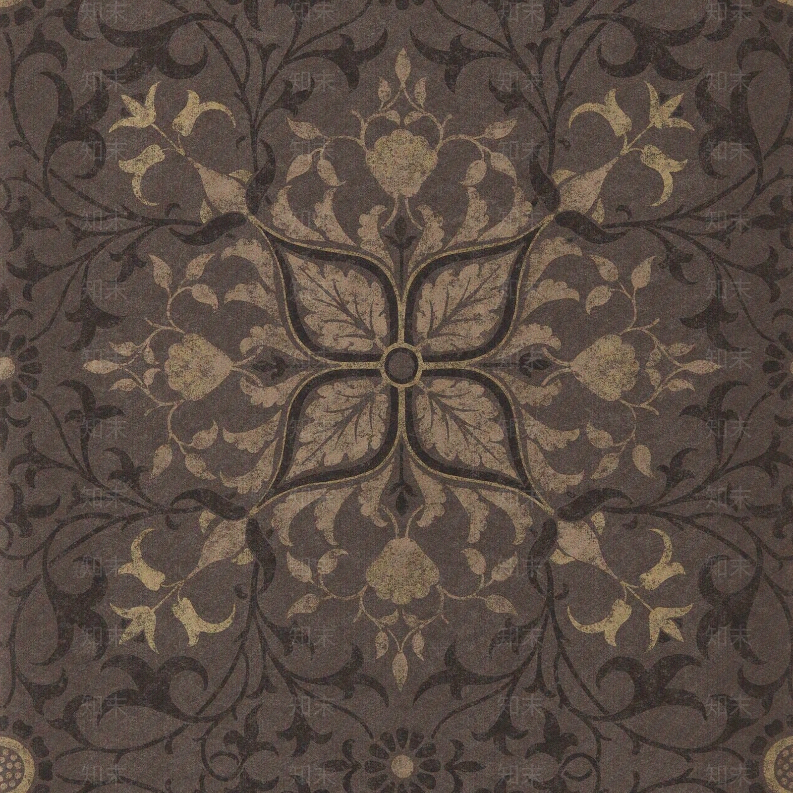 无缝欧式深色植物纹墙布	贴图下载【ID:1139983795】