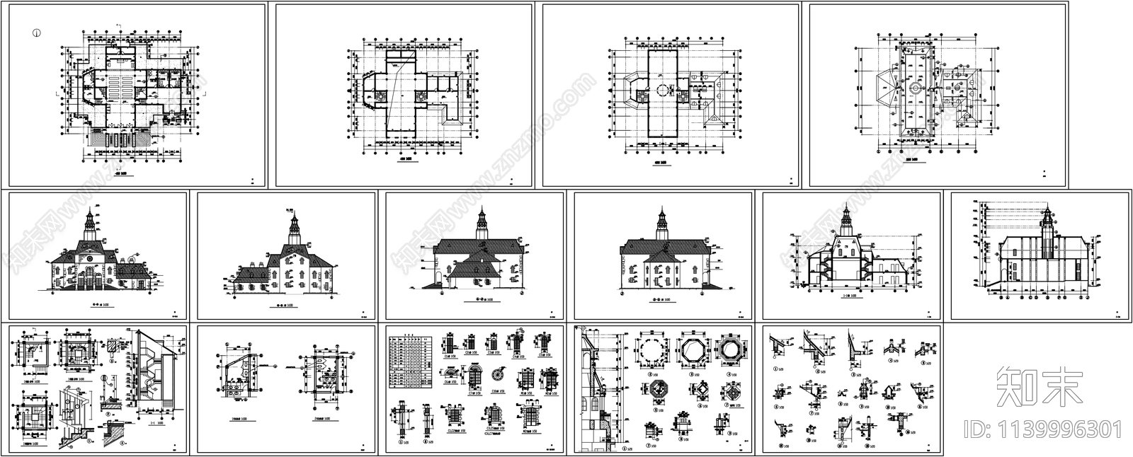 欧式教堂建筑cad施工图下载【ID:1139996301】