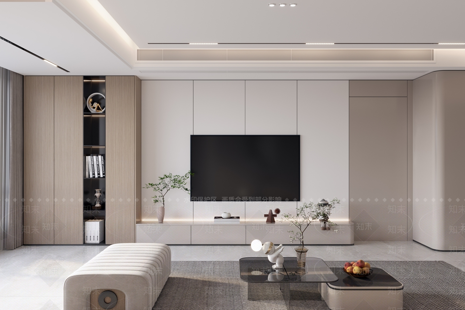 现代客厅电视背景3D模型下载【ID:1140002927】