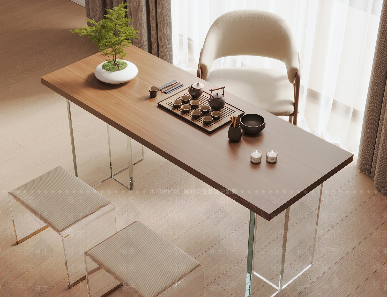 现代茶桌椅组合3D模型下载【ID:1140012460】