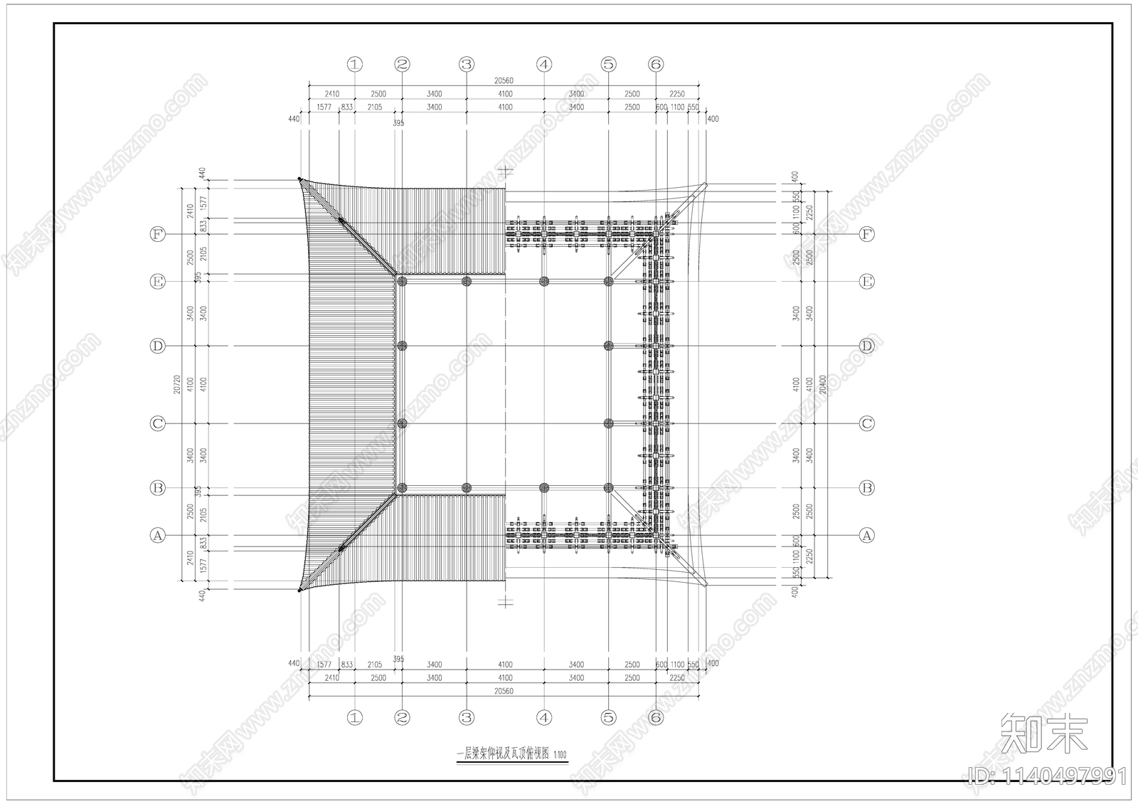 十字歇山古建筑cad施工图下载【ID:1140497991】