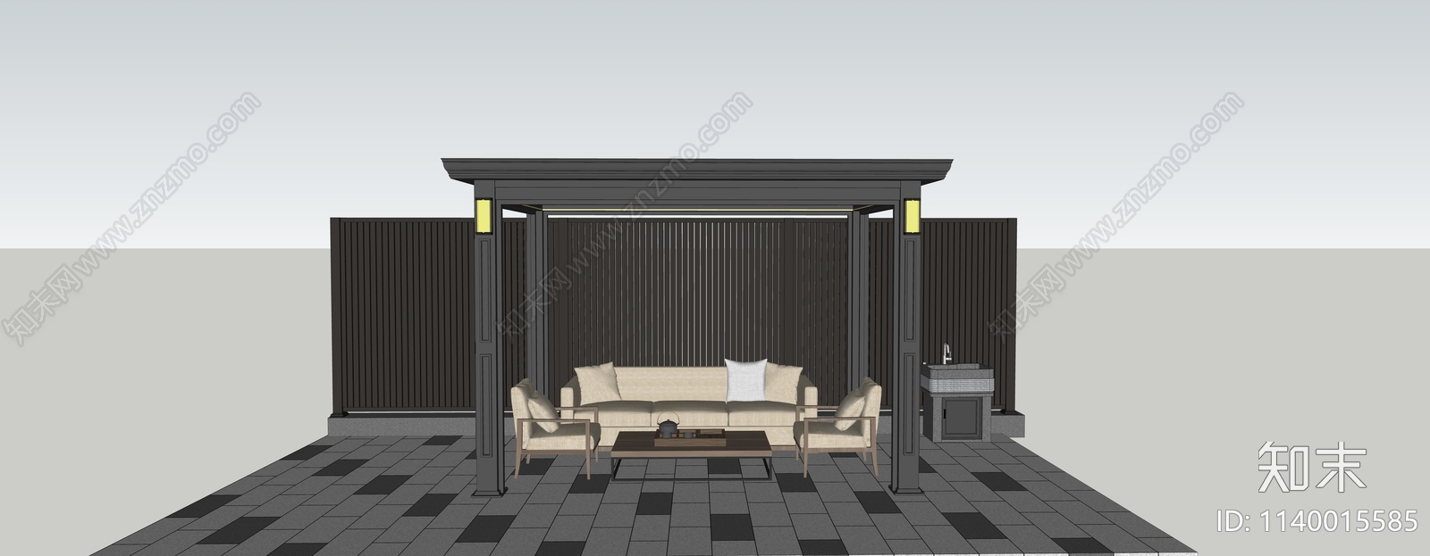 现代休闲廊架SU模型下载【ID:1140015585】