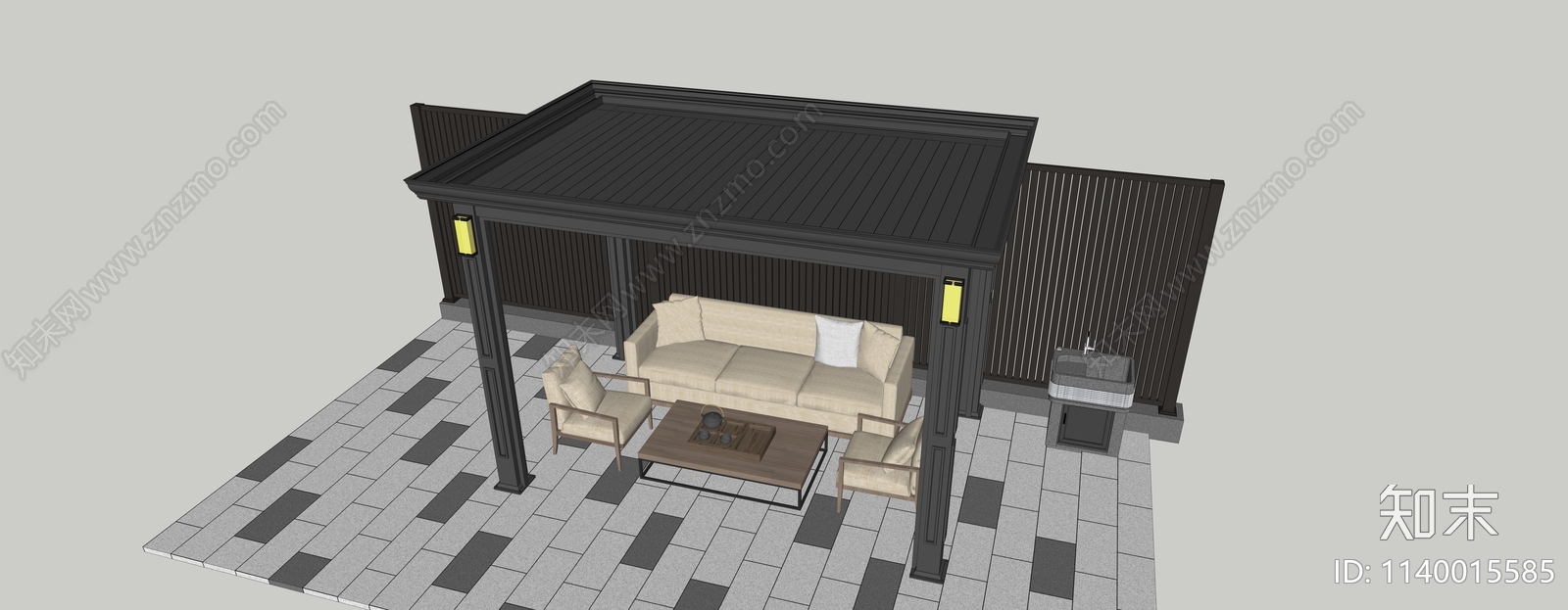 现代休闲廊架SU模型下载【ID:1140015585】