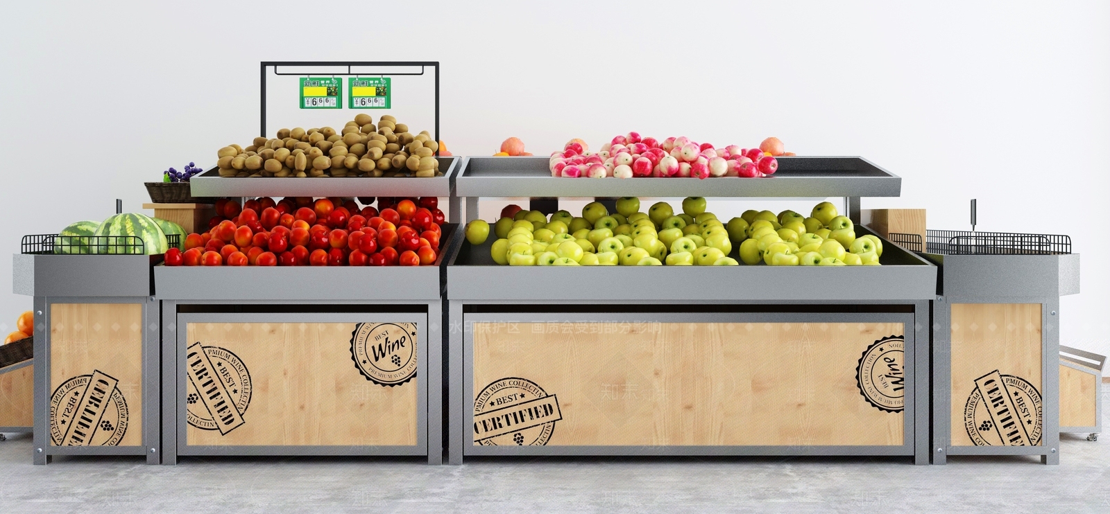 现代超市水果展示柜3D模型下载【ID:1140022772】