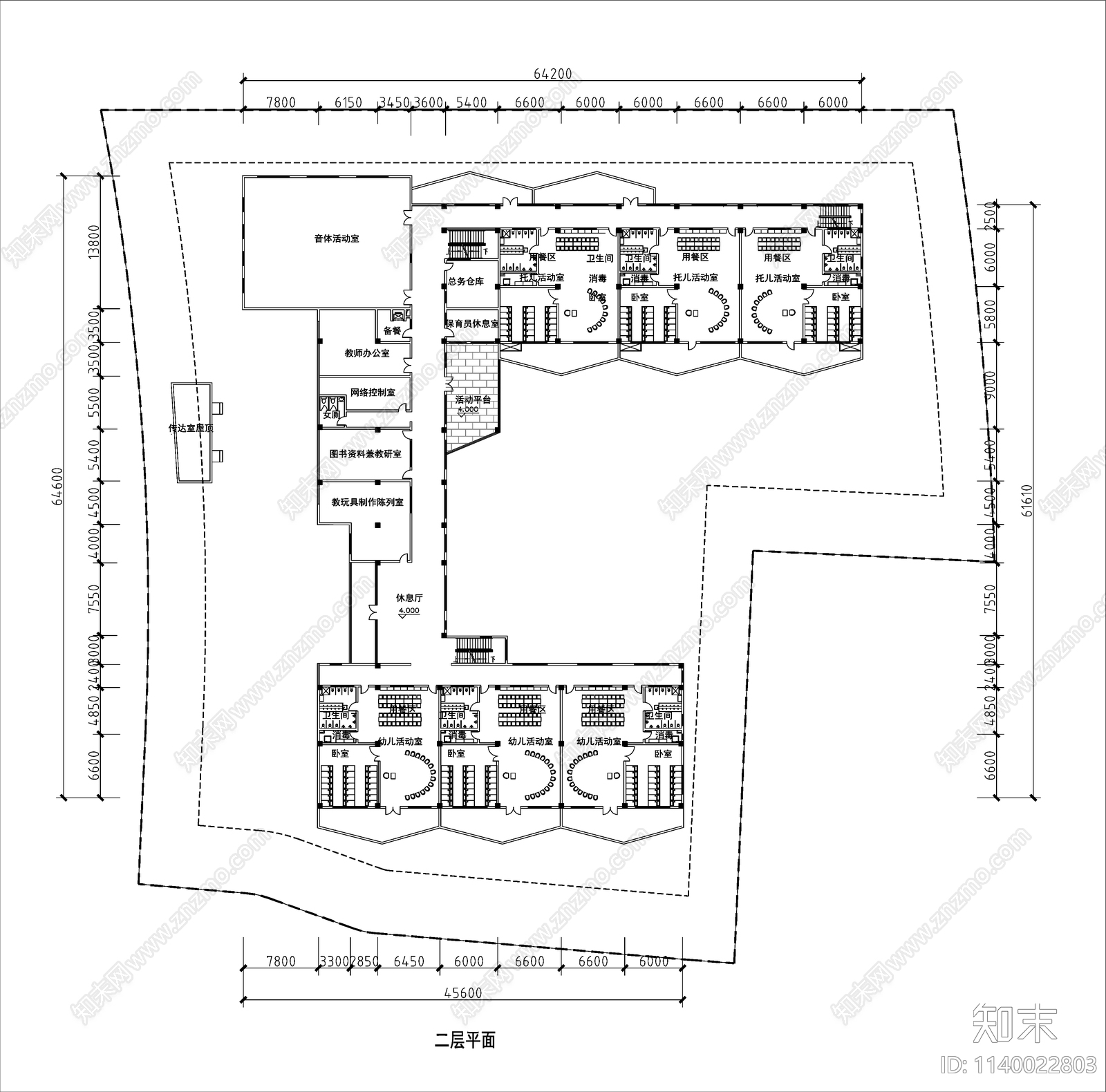 幼儿园建筑cad施工图下载【ID:1140022803】