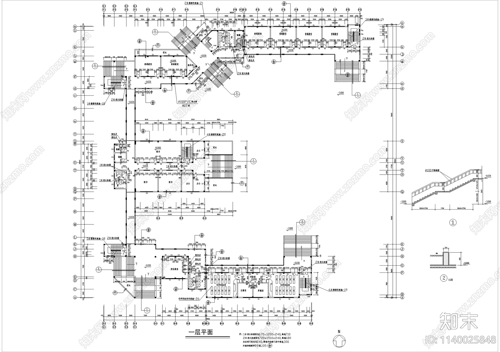 六层中学教学楼建筑cad施工图下载【ID:1140025848】