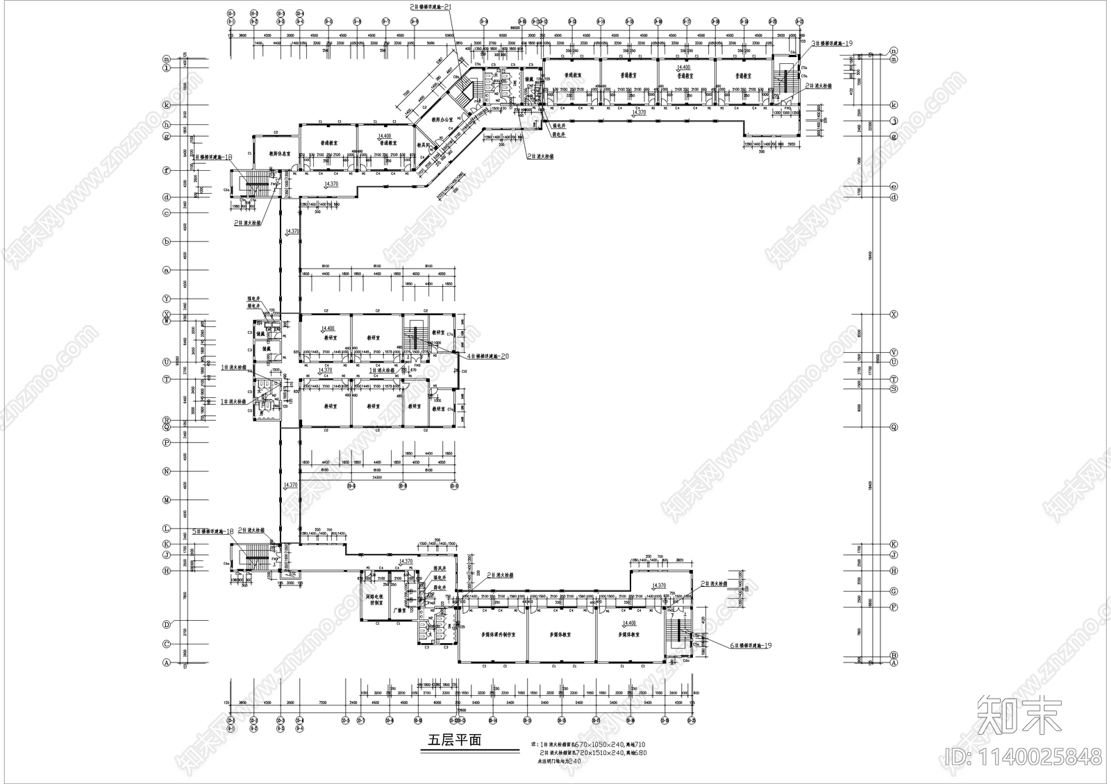 六层中学教学楼建筑cad施工图下载【ID:1140025848】