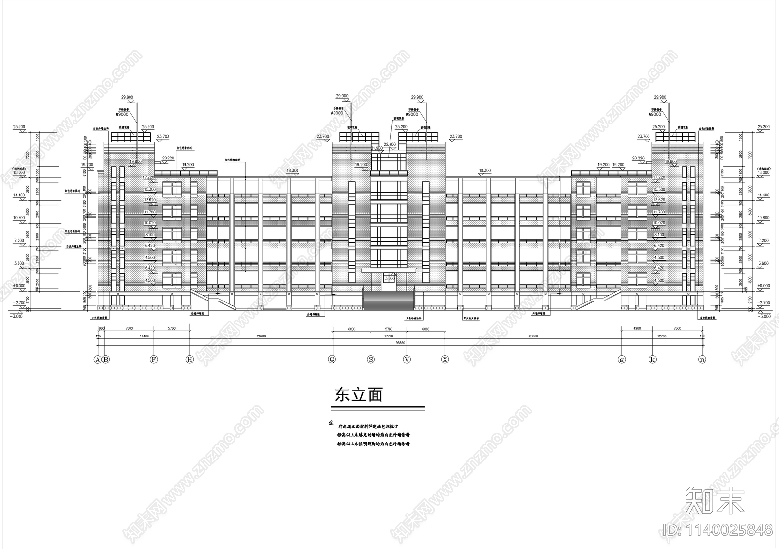 六层中学教学楼建筑cad施工图下载【ID:1140025848】