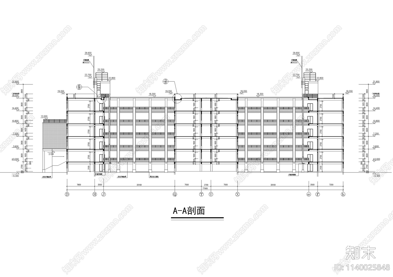 六层中学教学楼建筑cad施工图下载【ID:1140025848】