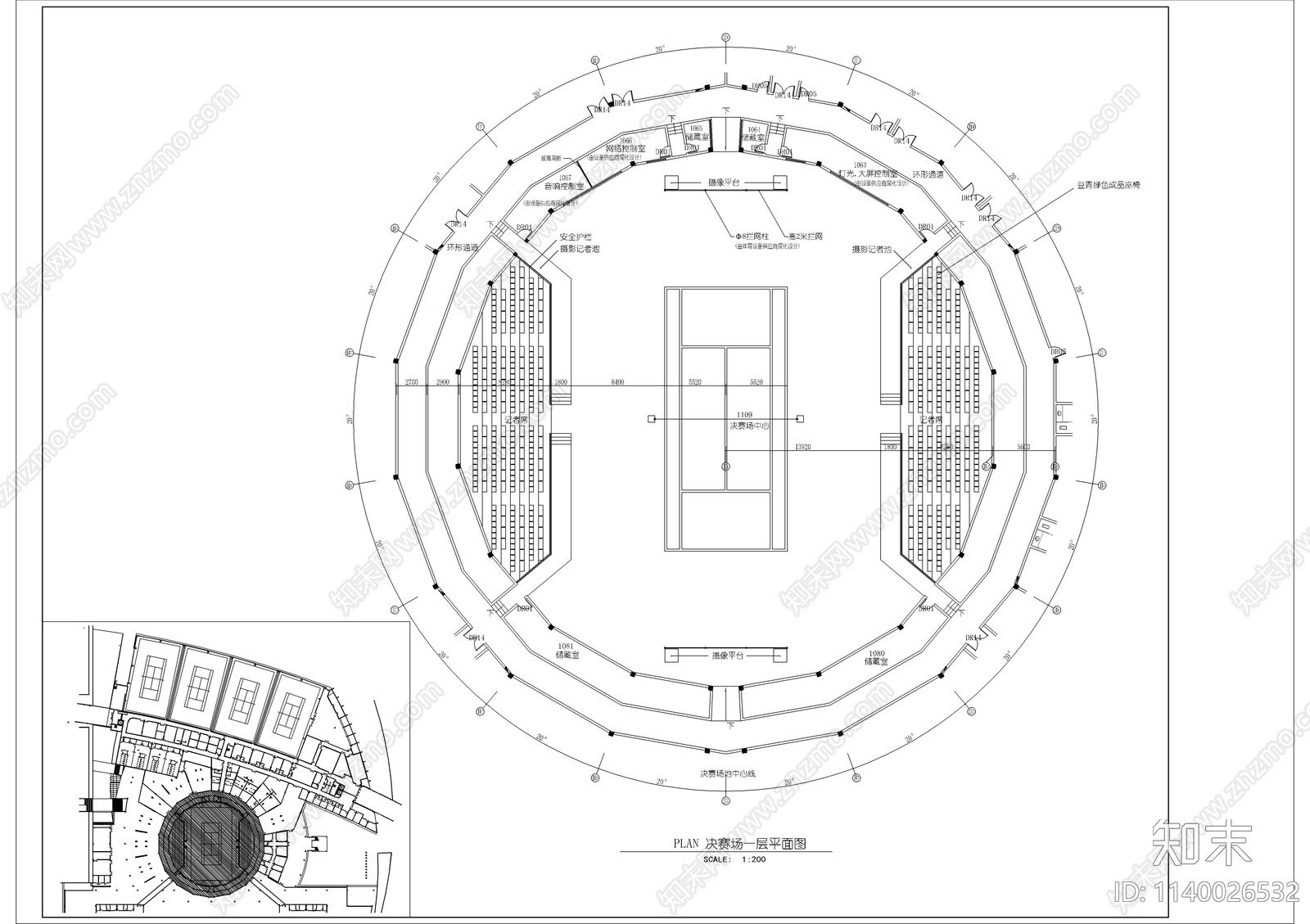 圆形体育馆建筑cad施工图下载【ID:1140026532】