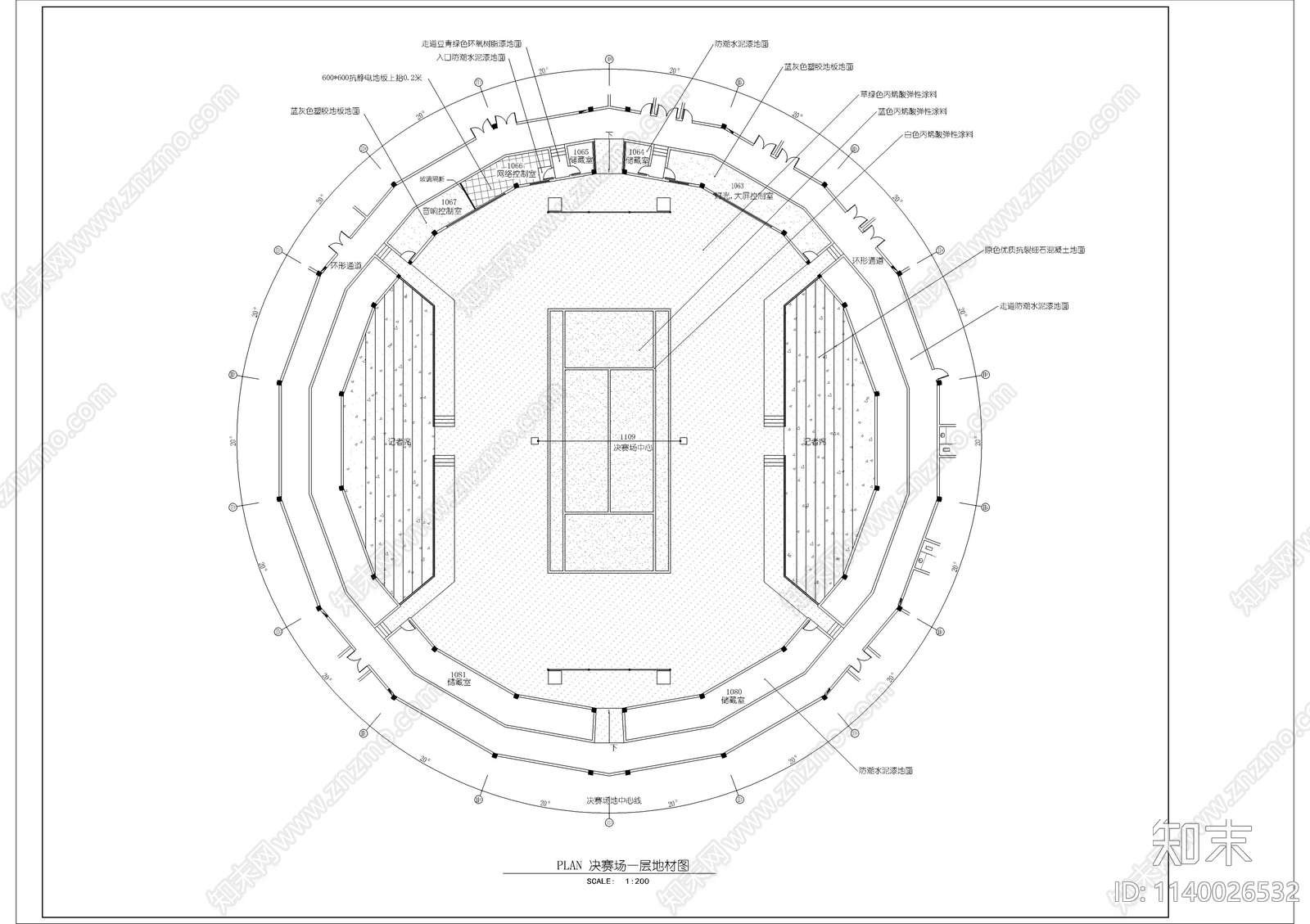 圆形体育馆建筑cad施工图下载【ID:1140026532】