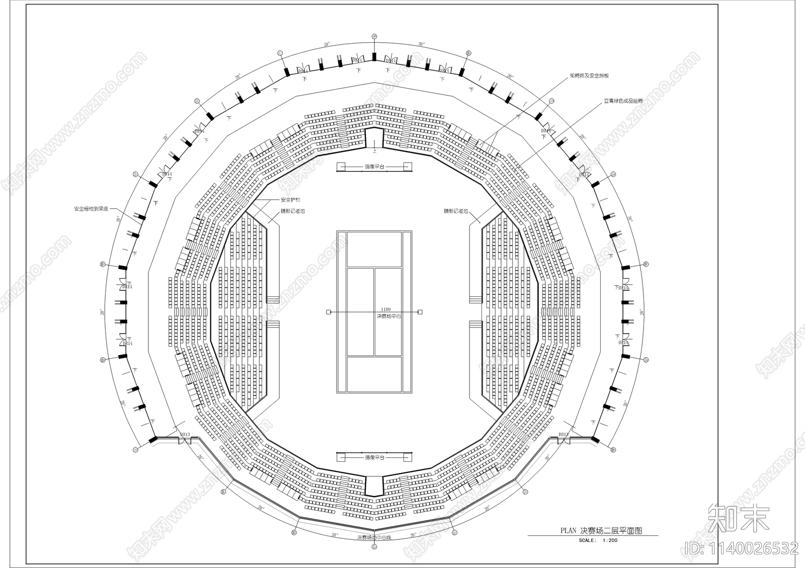 圆形体育馆建筑cad施工图下载【ID:1140026532】