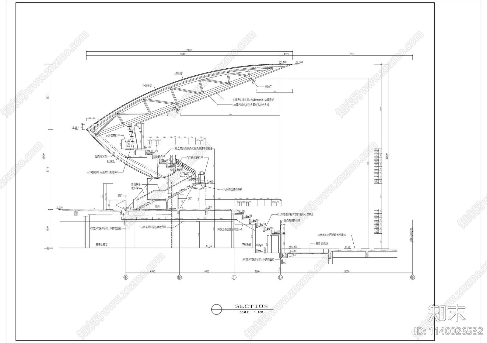 圆形体育馆建筑cad施工图下载【ID:1140026532】