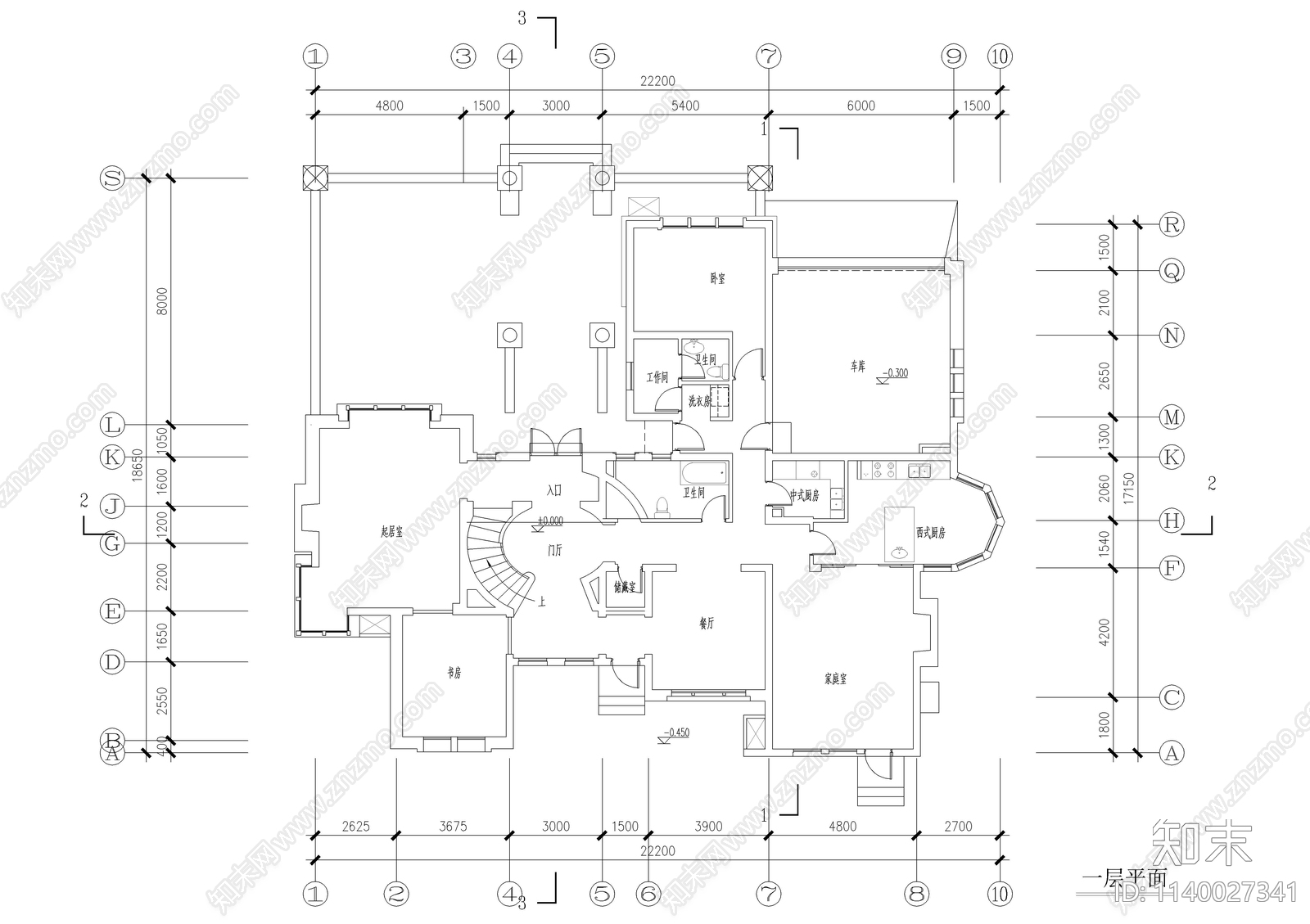 自建二层别墅建筑cad施工图下载【ID:1140027341】