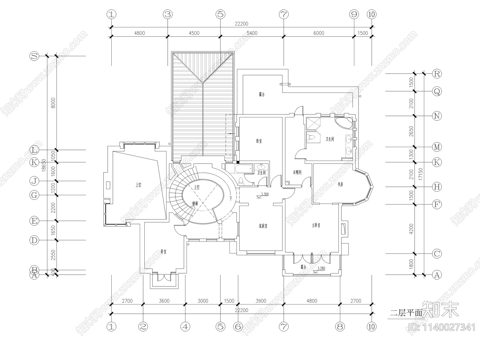 自建二层别墅建筑cad施工图下载【ID:1140027341】