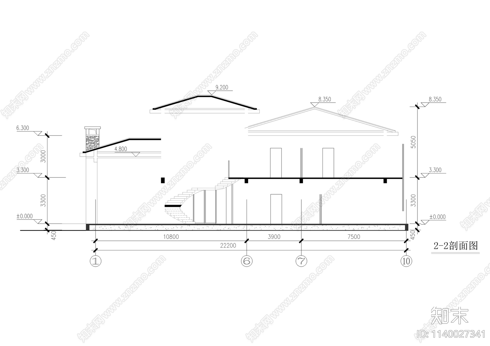 自建二层别墅建筑cad施工图下载【ID:1140027341】