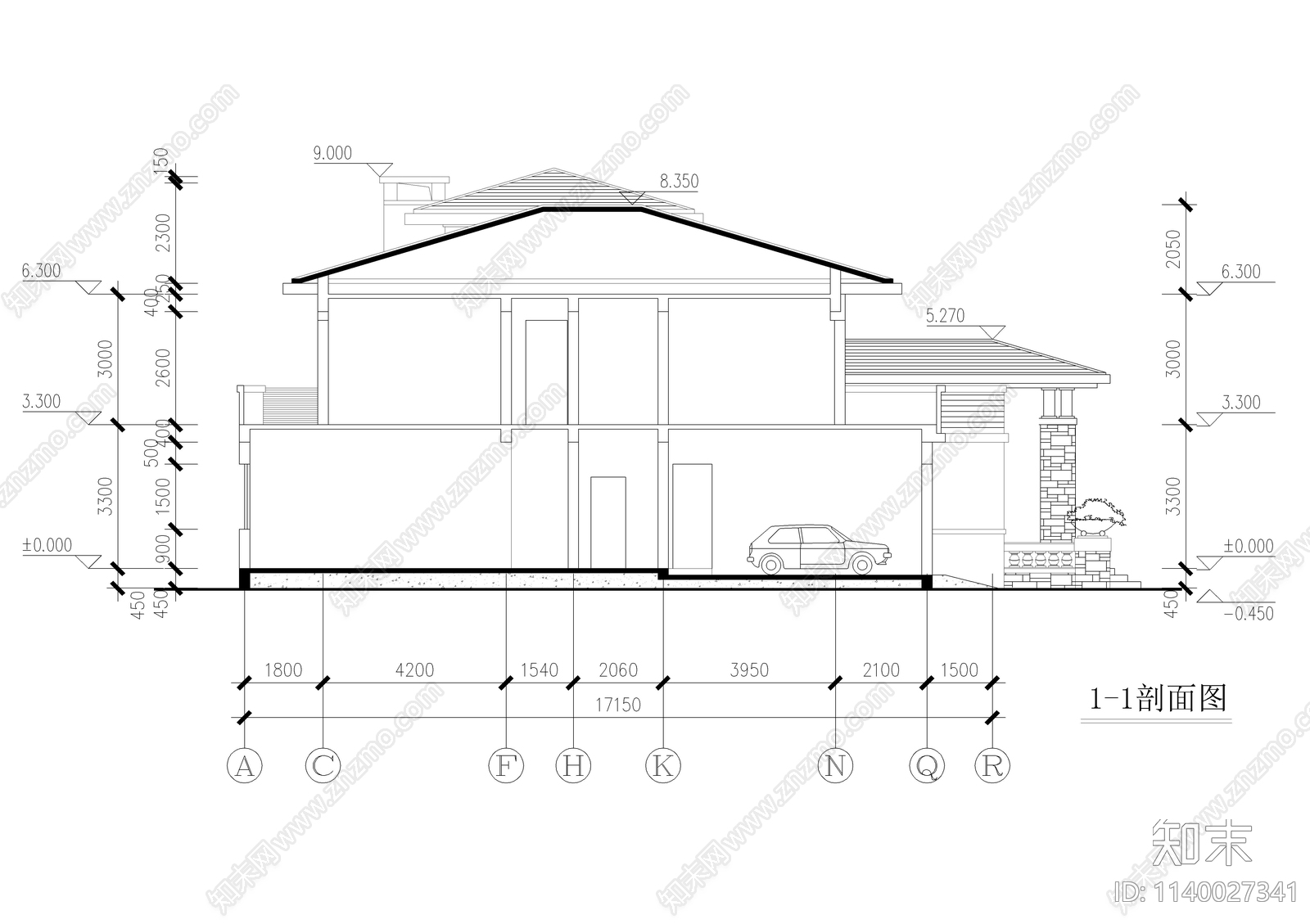 自建二层别墅建筑cad施工图下载【ID:1140027341】