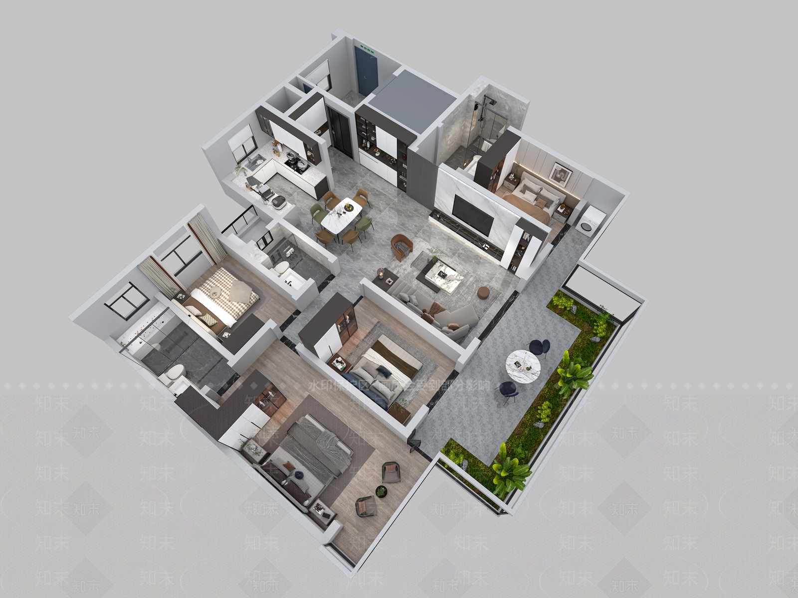 现代样板房鸟瞰图3D模型下载【ID:1140032268】