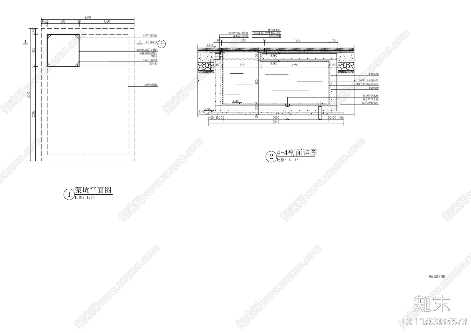 新中式镜面水景cad施工图下载【ID:1140035873】