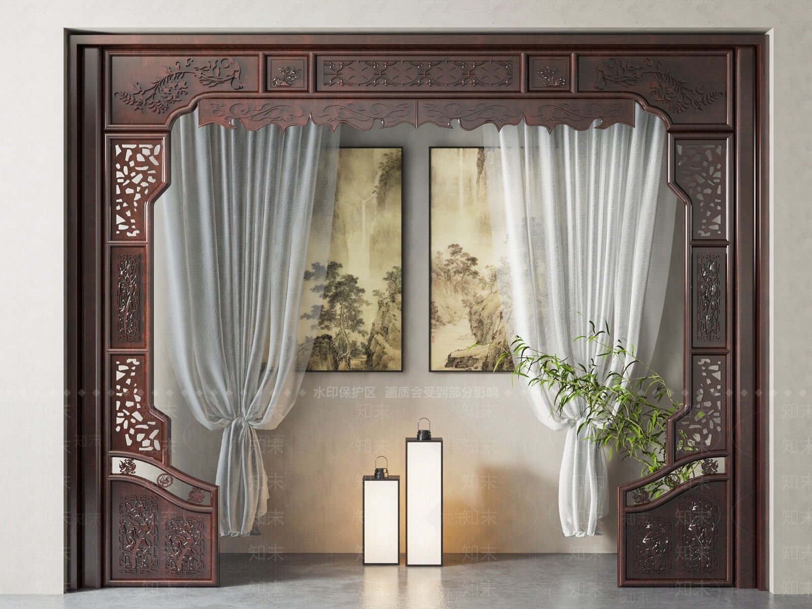 中式雕花门3D模型下载【ID:1140035963】