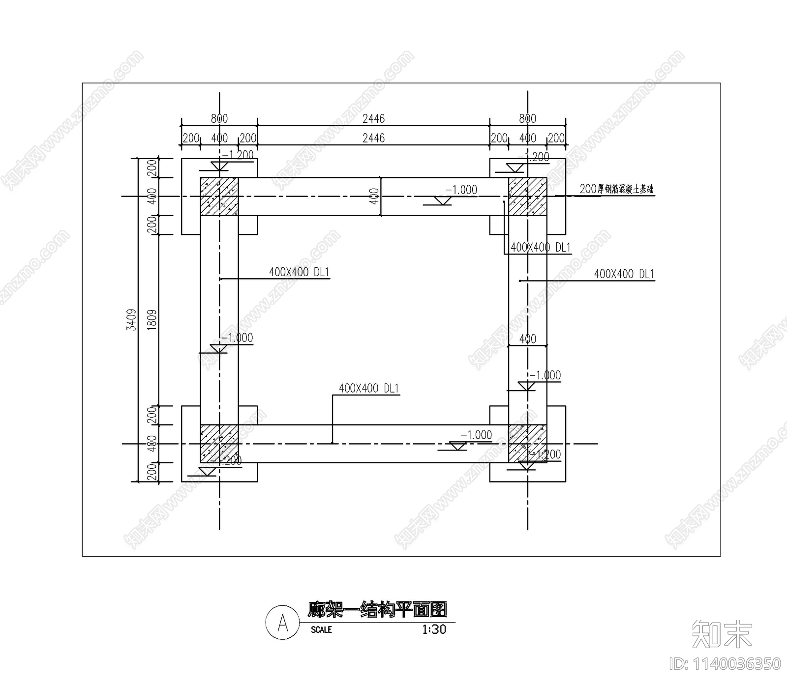 现代防腐木廊架详图cad施工图下载【ID:1140036350】