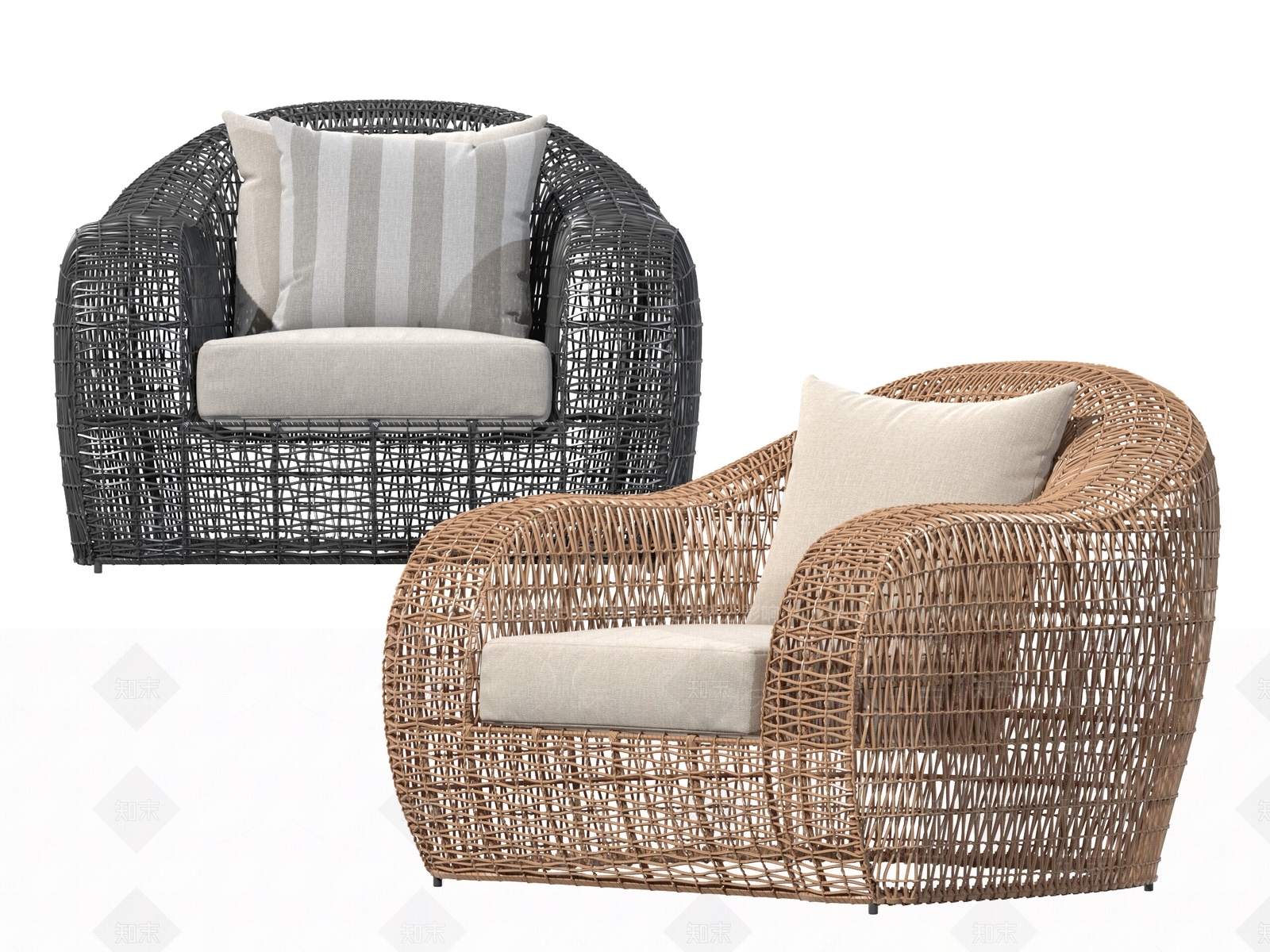 现代户外休闲藤椅沙发SU模型下载【ID:1140036499】