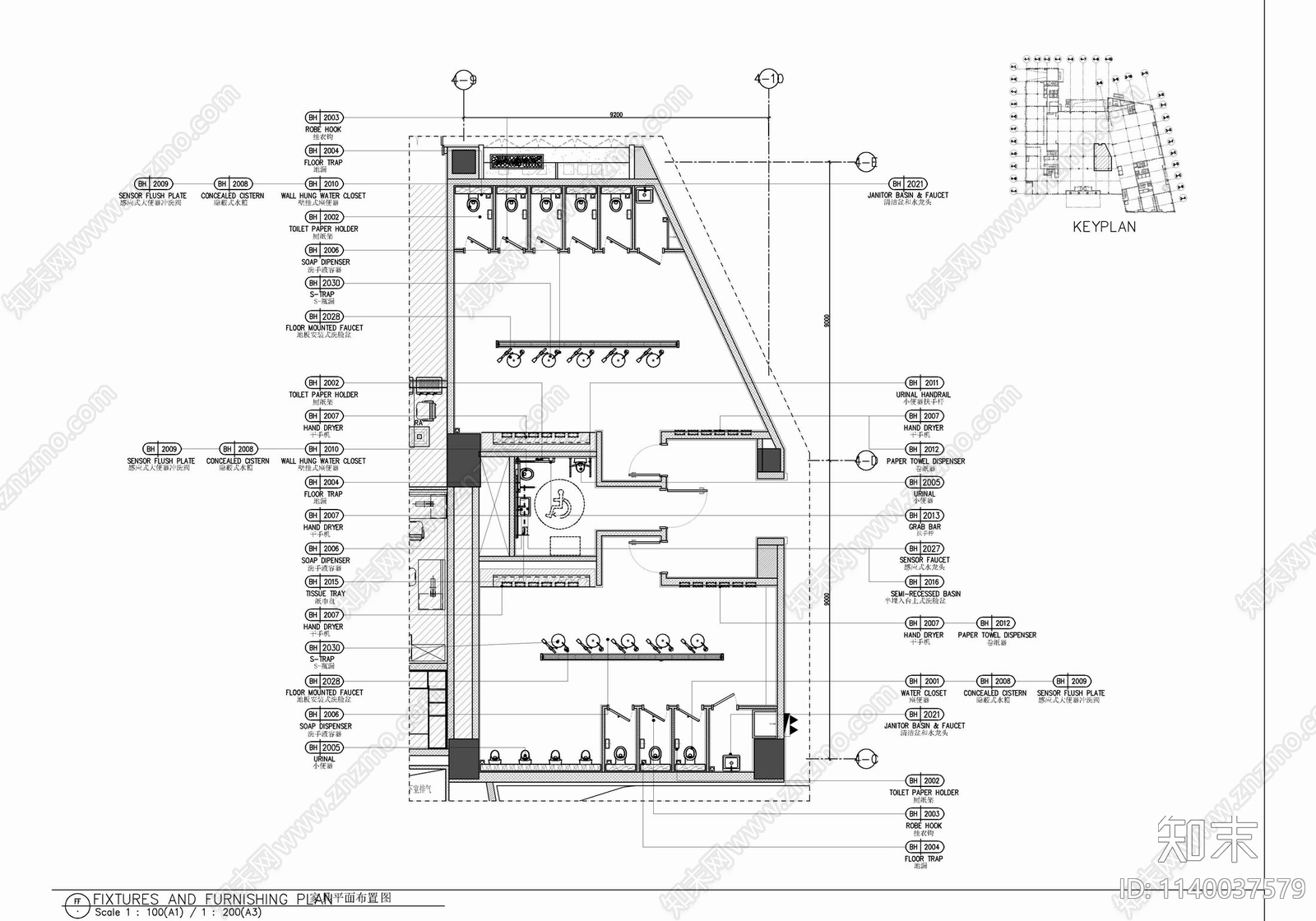 150㎡公共卫生间室内cad施工图下载【ID:1140037579】