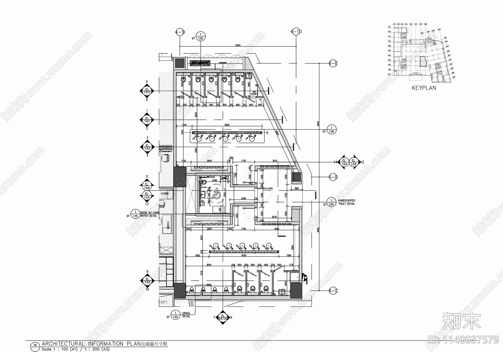 150㎡公共卫生间室内cad施工图下载【ID:1140037579】