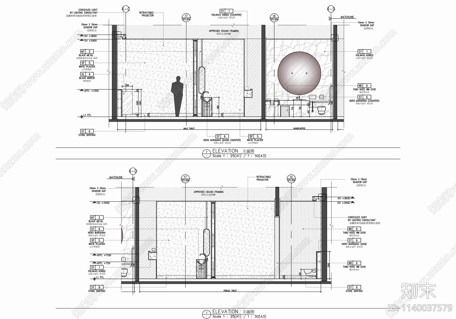 150㎡公共卫生间室内cad施工图下载【ID:1140037579】