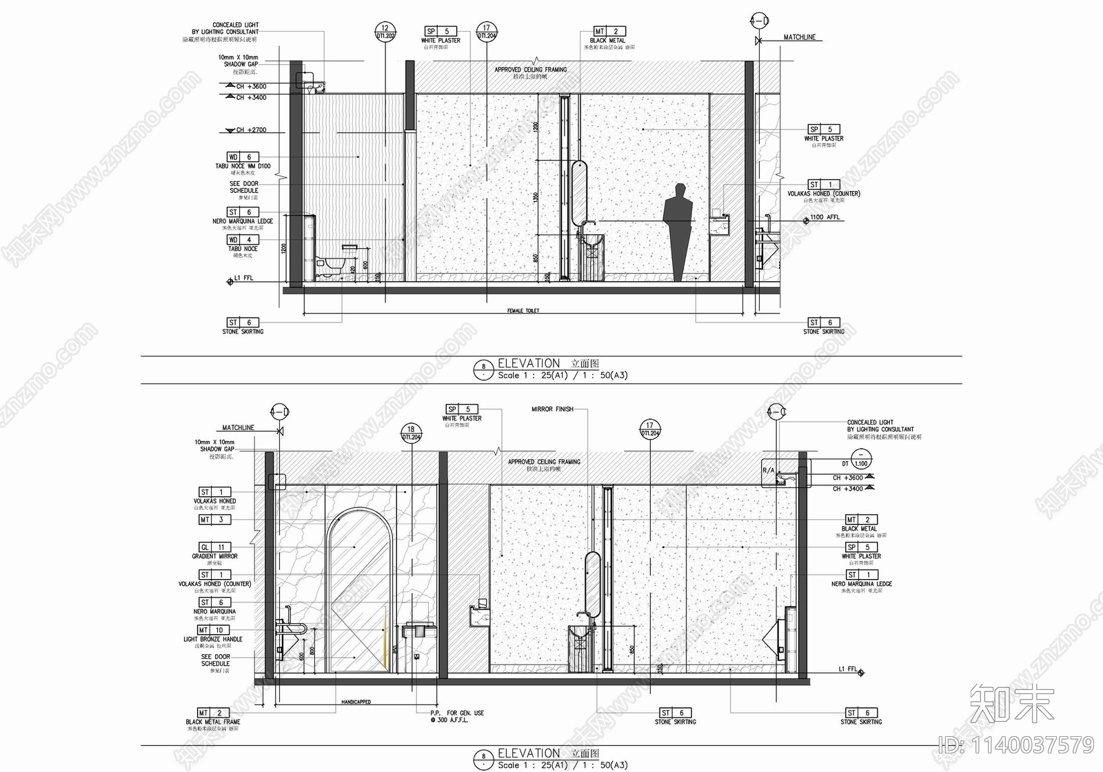 150㎡公共卫生间室内cad施工图下载【ID:1140037579】