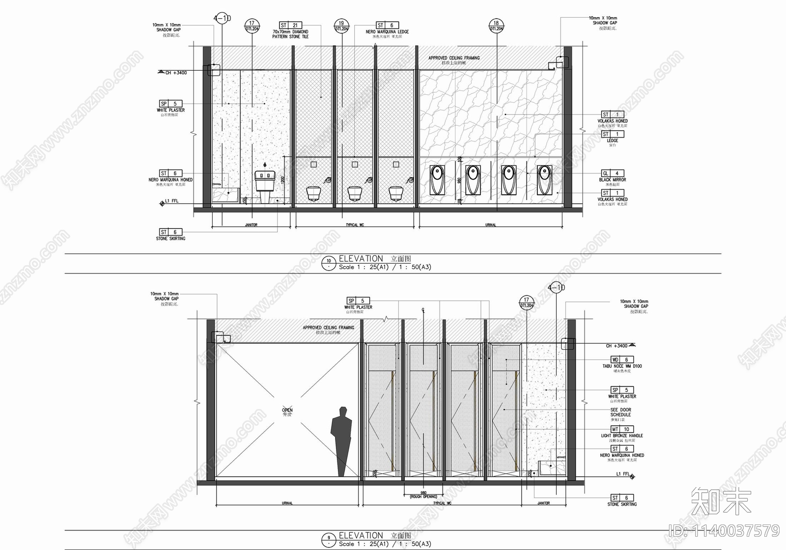 150㎡公共卫生间室内cad施工图下载【ID:1140037579】