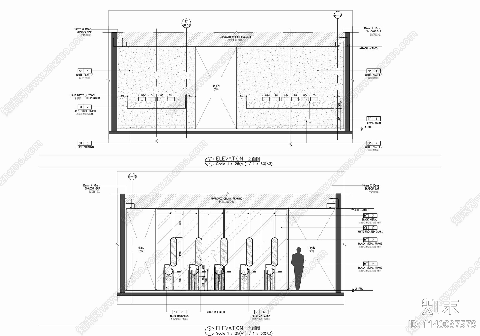 150㎡公共卫生间室内cad施工图下载【ID:1140037579】