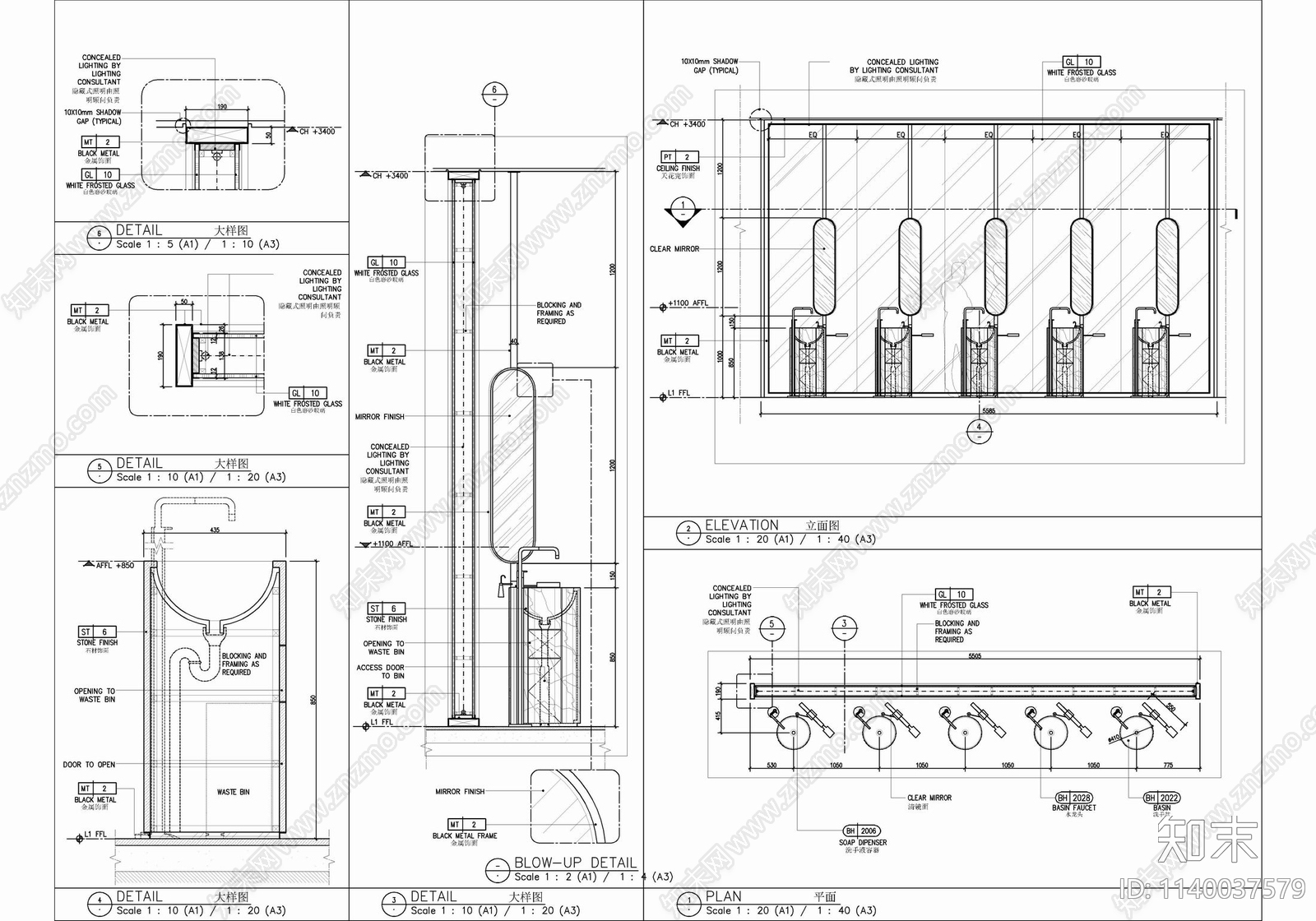 150㎡公共卫生间室内cad施工图下载【ID:1140037579】