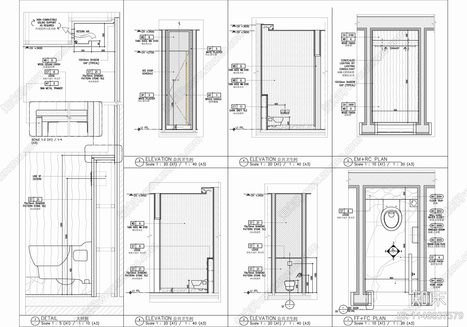 150㎡公共卫生间室内cad施工图下载【ID:1140037579】