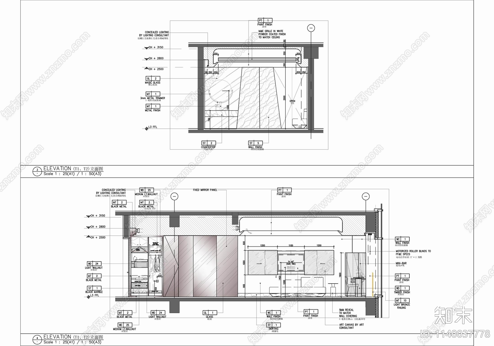 45㎡酒店标准双人间客房cad施工图下载【ID:1140037778】