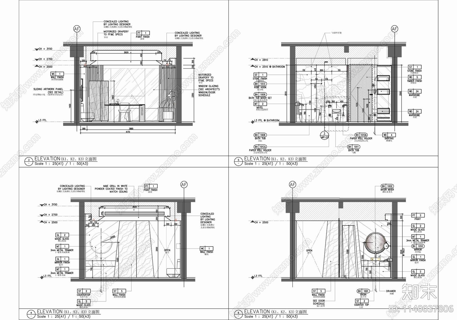 45㎡酒店标准大床房客房cad施工图下载【ID:1140037806】